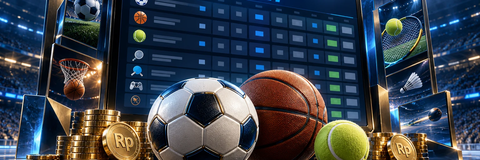 Papan odds taruhan olahraga 1xBet dengan bola sepak, basket, tenis, dan kriket