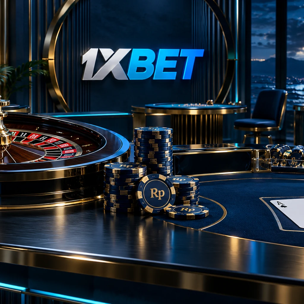 Meja kasino langsung 1xBet dengan roulette dan kamera streaming