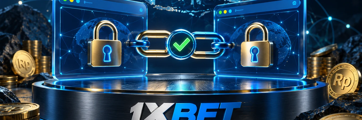 Situs mirror 1xBet berupa tiga jendela browser identik dengan bilah alamat kosong