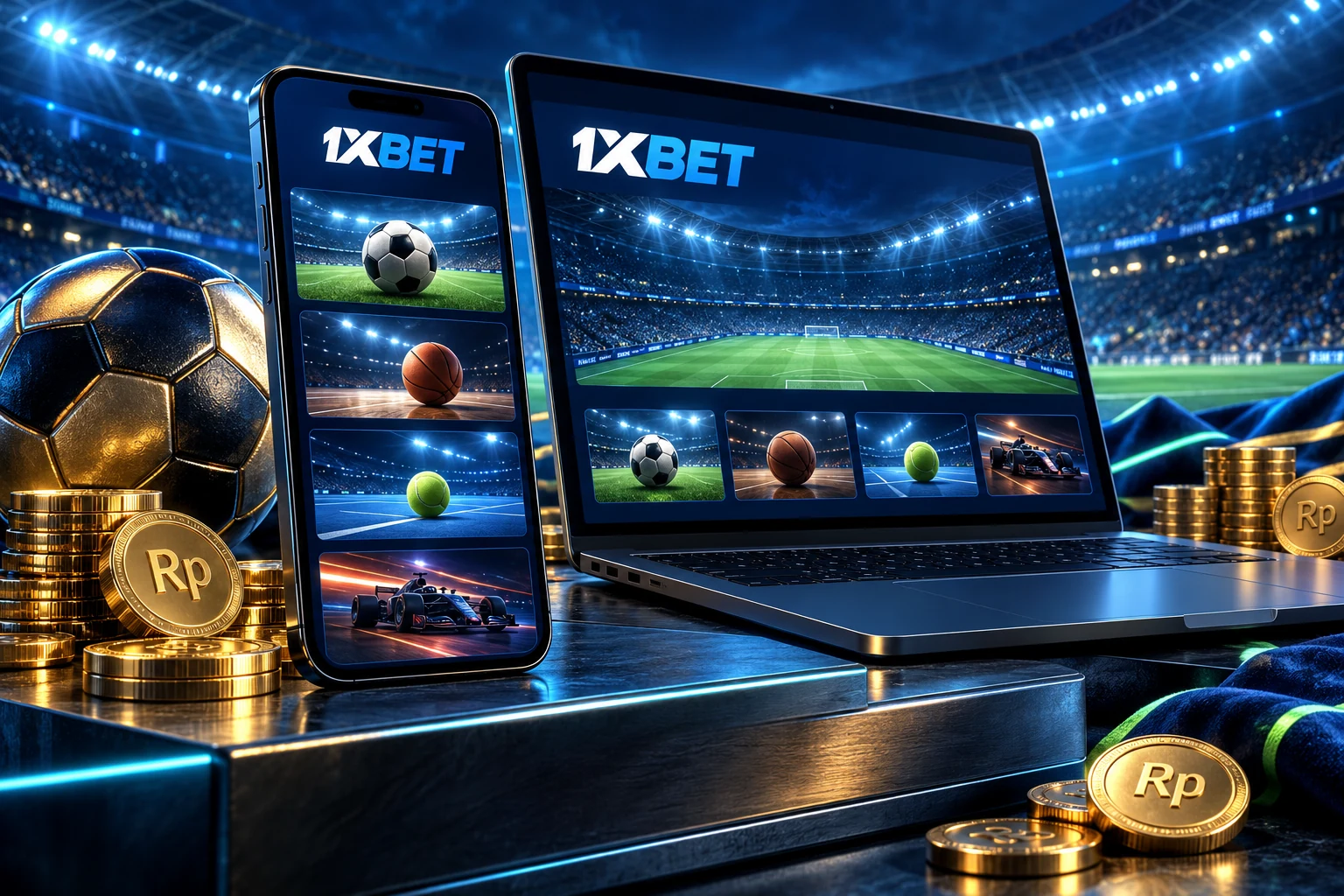 Versi web mobile 1xBet di browser ponsel dengan halaman sportsbook