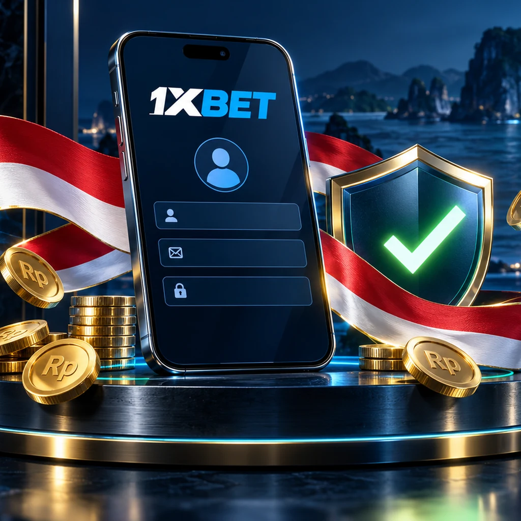 Formulir registrasi akun 1xBet di layar ponsel dengan pilihan mata uang Rupiah